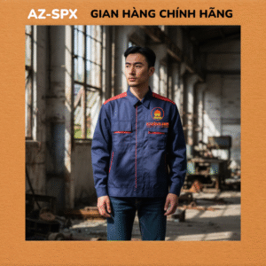 QUẦN ÁO BẢO HỘ VẢI KAKI MÀU XANH THAN PHỐI ĐỎ