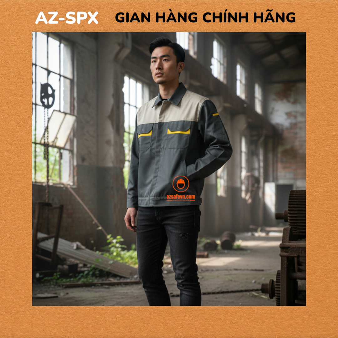 QUẦN ÁO BẢO HỘ VẢI KAKI MÀU XÁM VÀNG